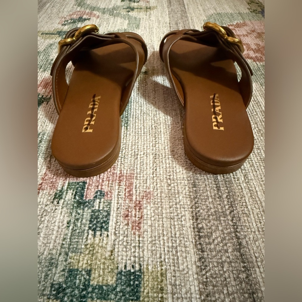 Prada Leather Buckle Crossover Sandals - Picture 3 of 8